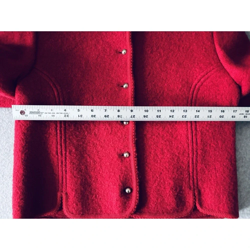 Vintage The‎ Eagles Eye Size 10 Boiled Wool Red Cardigan Sweater Silver Buttons